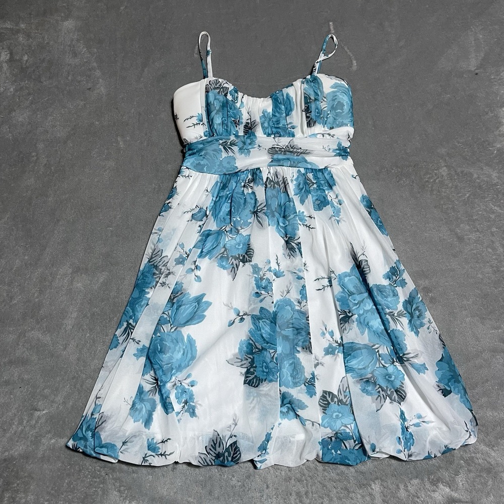 Y2K Speechless‎ Dress Womens Large Babydoll Floral Spaghetti Strap Blue White